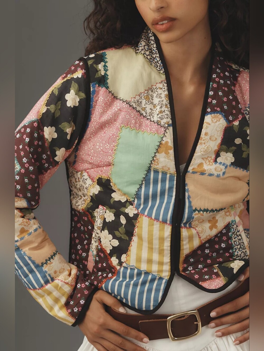Anthropoligie Patchwork Floral Quilted Jacket in Multicolor XS